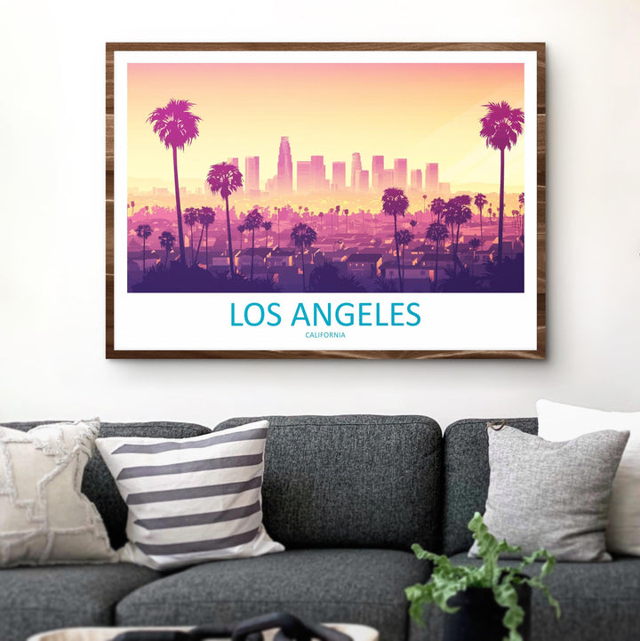 Los Angeles California Landscape Travel Poster Scenic City Skyline Wall Art Hollywood Hills Print USA Decor Beautiful Los Angeles Artwork