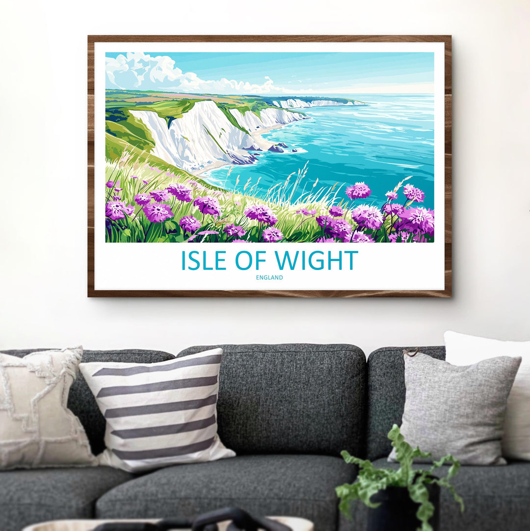 Isle of Wight England Landscape Travel Poster Scenic Coastal Island Wall Art The Needles Cliffs Print UK Decor Beautiful Isle of Wigh