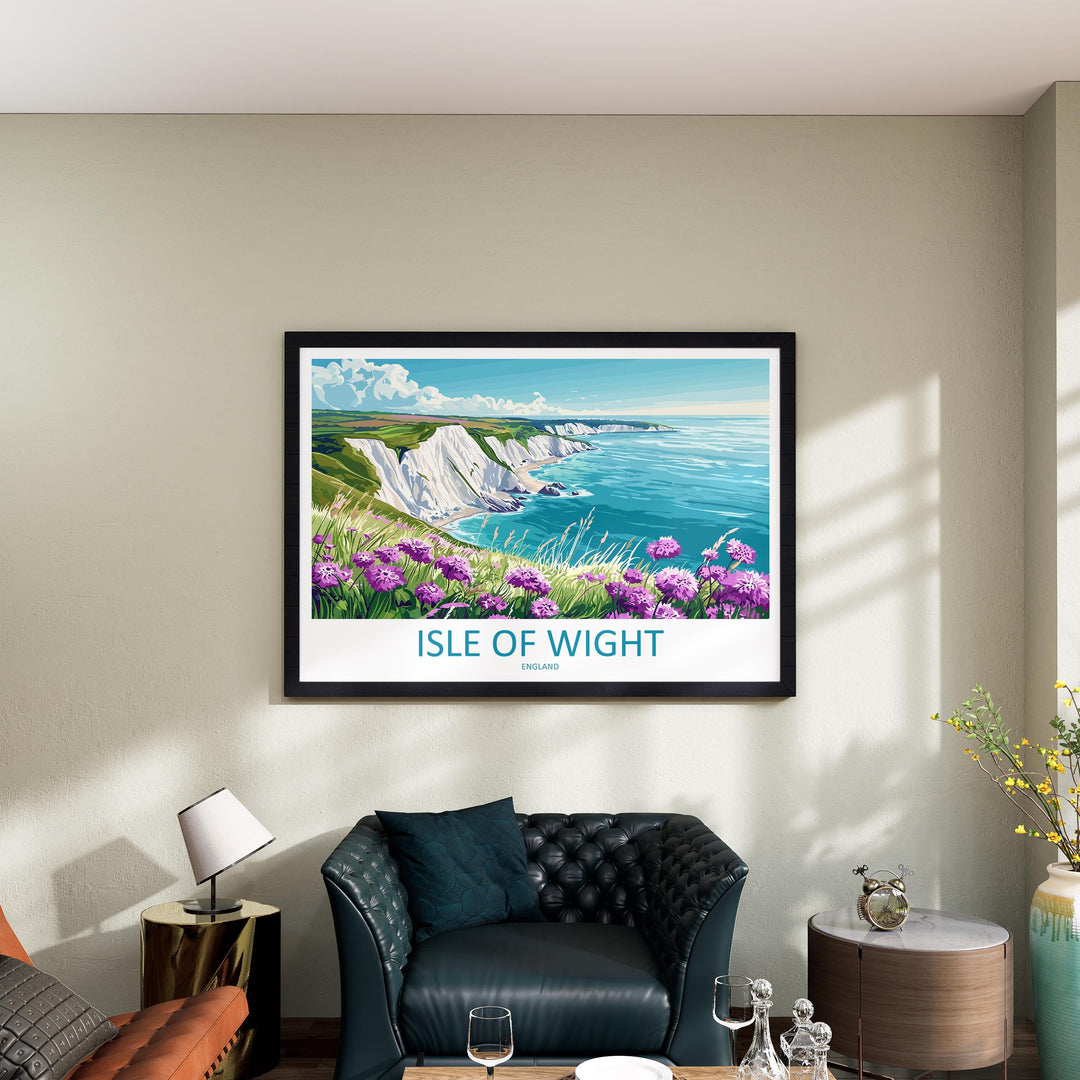 Isle of Wight England Landscape Travel Poster Scenic Coastal Island Wall Art The Needles Cliffs Print UK Decor Beautiful Isle of Wigh