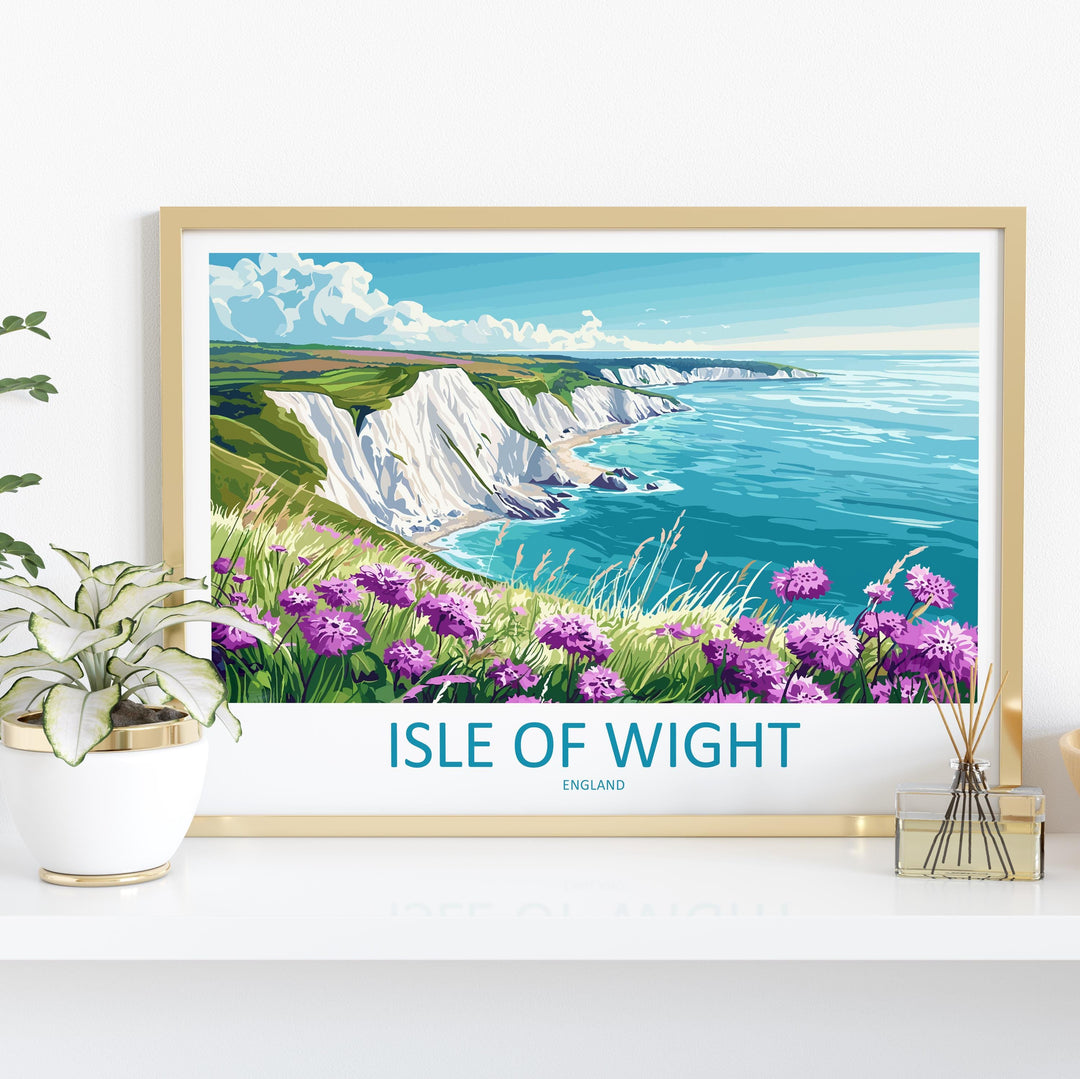 Isle of Wight England Landscape Travel Poster Scenic Coastal Island Wall Art The Needles Cliffs Print UK Decor Beautiful Isle of Wigh