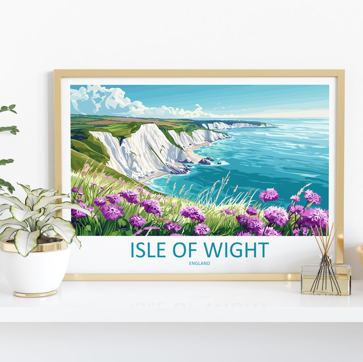 Isle of Wight England Landscape Travel Poster Scenic Coastal Island Wall Art The Needles Cliffs Print UK Decor Beautiful Isle of Wigh