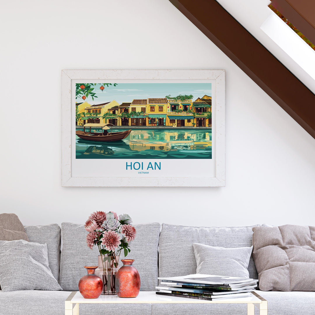 Hoi An Vietnam Landscape Travel Poster Scenic Lantern Town Wall Art Riverside Old Quarter Print Asia Decor Beautiful Hoi An Artwork
