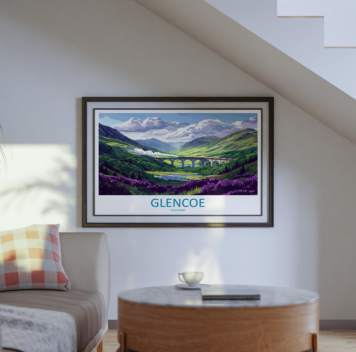 Glencoe Scotland Landscape Travel Poster Scenic Highland Mountains Wall Art Rugged Valley Print UK Decor Beautiful Glencoe Artwork