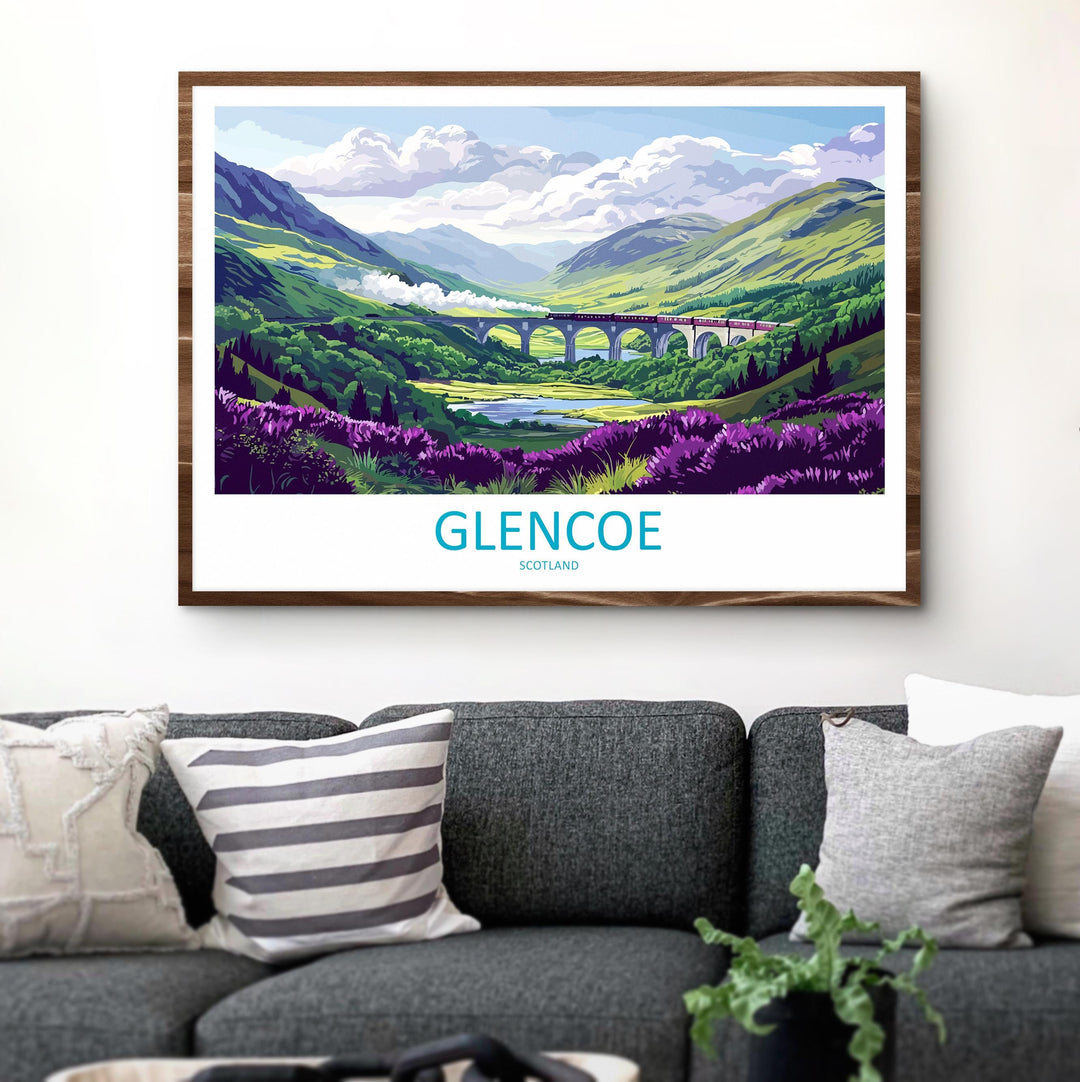 Glencoe Scotland Landscape Travel Poster Scenic Highland Mountains Wall Art Rugged Valley Print UK Decor Beautiful Glencoe Artwork