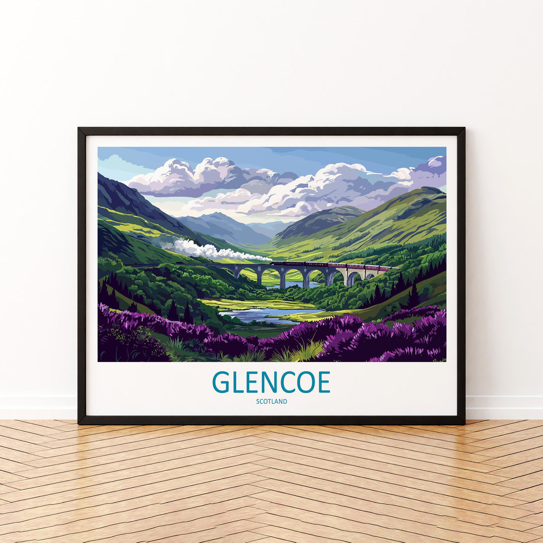 Glencoe Scotland Landscape Travel Poster Scenic Highland Mountains Wall Art Rugged Valley Print UK Decor Beautiful Glencoe Artwork