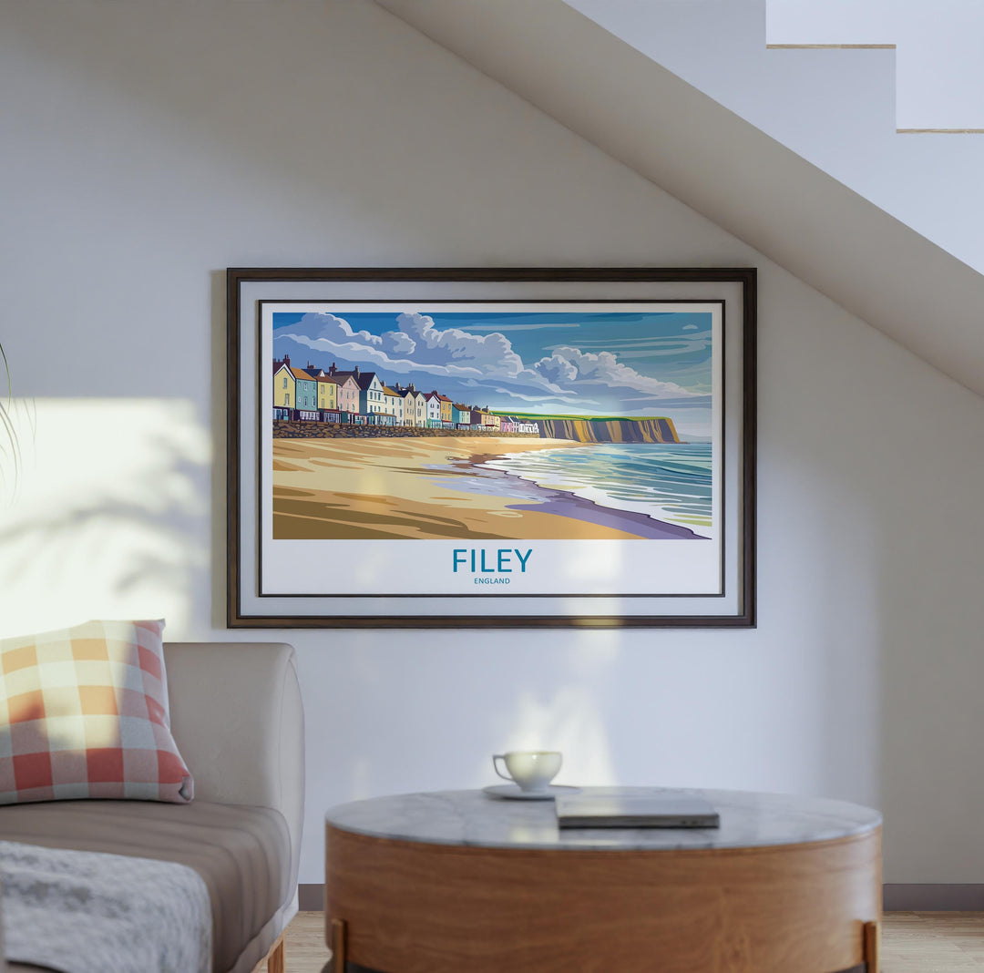 Filey England Landscape Travel Poster Scenic Yorkshire Coastline Wall Art Seaside Town Print UK Decor Beautiful Filey Artwork