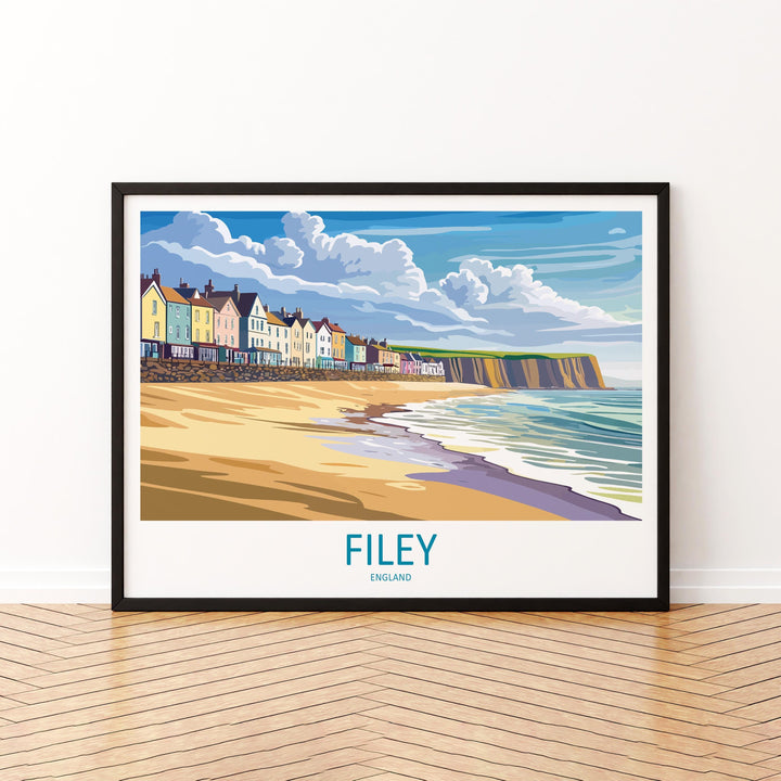 Filey England Landscape Travel Poster Scenic Yorkshire Coastline Wall Art Seaside Town Print UK Decor Beautiful Filey Artwork
