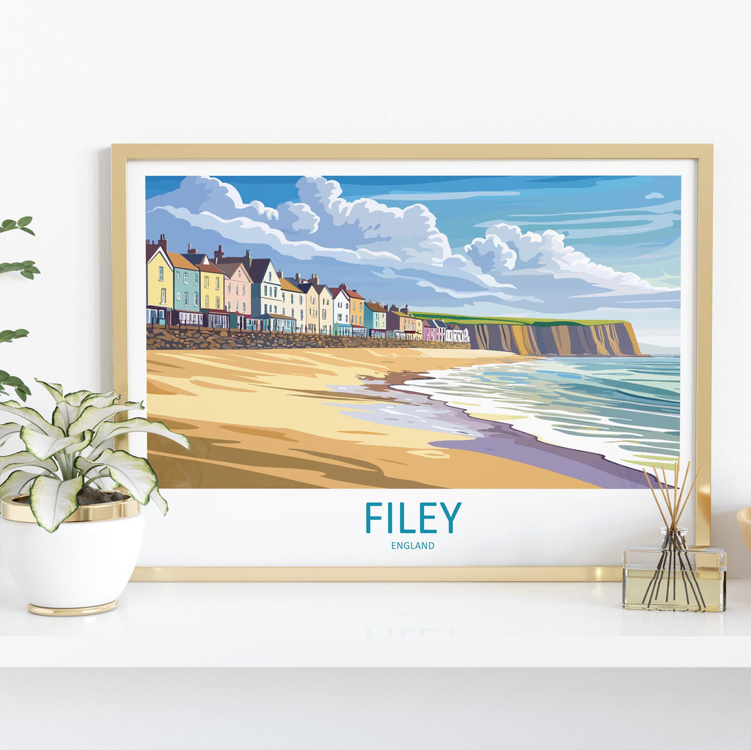Filey England Landscape Travel Poster Scenic Yorkshire Coastline Wall Art Seaside Town Print UK Decor Beautiful Filey Artwork
