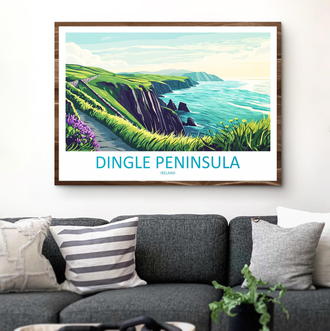 Dingle Peninsula Ireland Landscape Travel Poster Scenic Atlantic Coastline Wall Art Wild Irish Coast Print Europe Decor Dingle Artwork