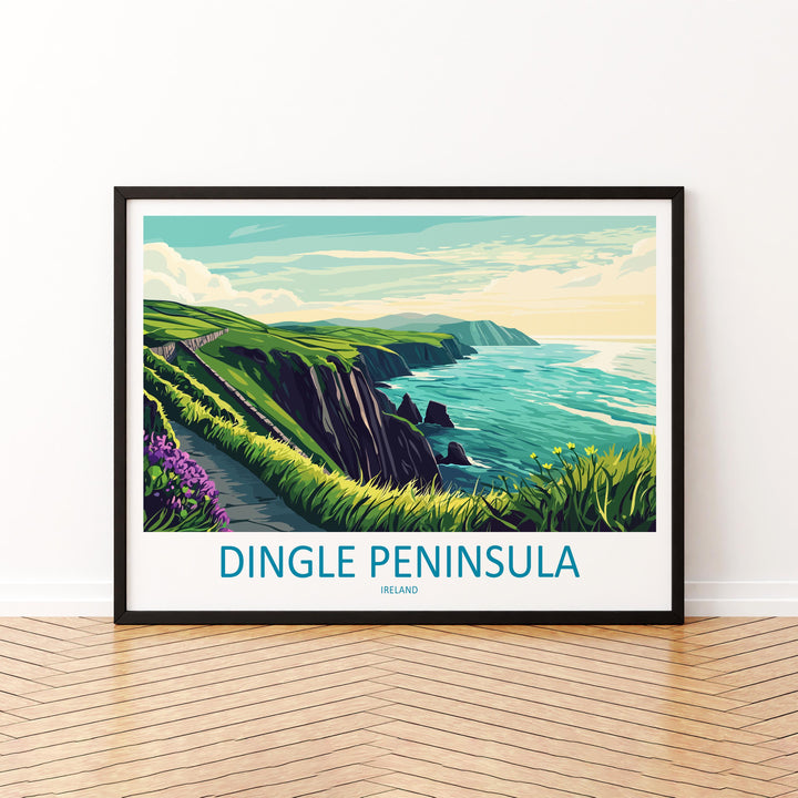 Dingle Peninsula Ireland Landscape Travel Poster Scenic Atlantic Coastline Wall Art Wild Irish Coast Print Europe Decor Dingle Artwork
