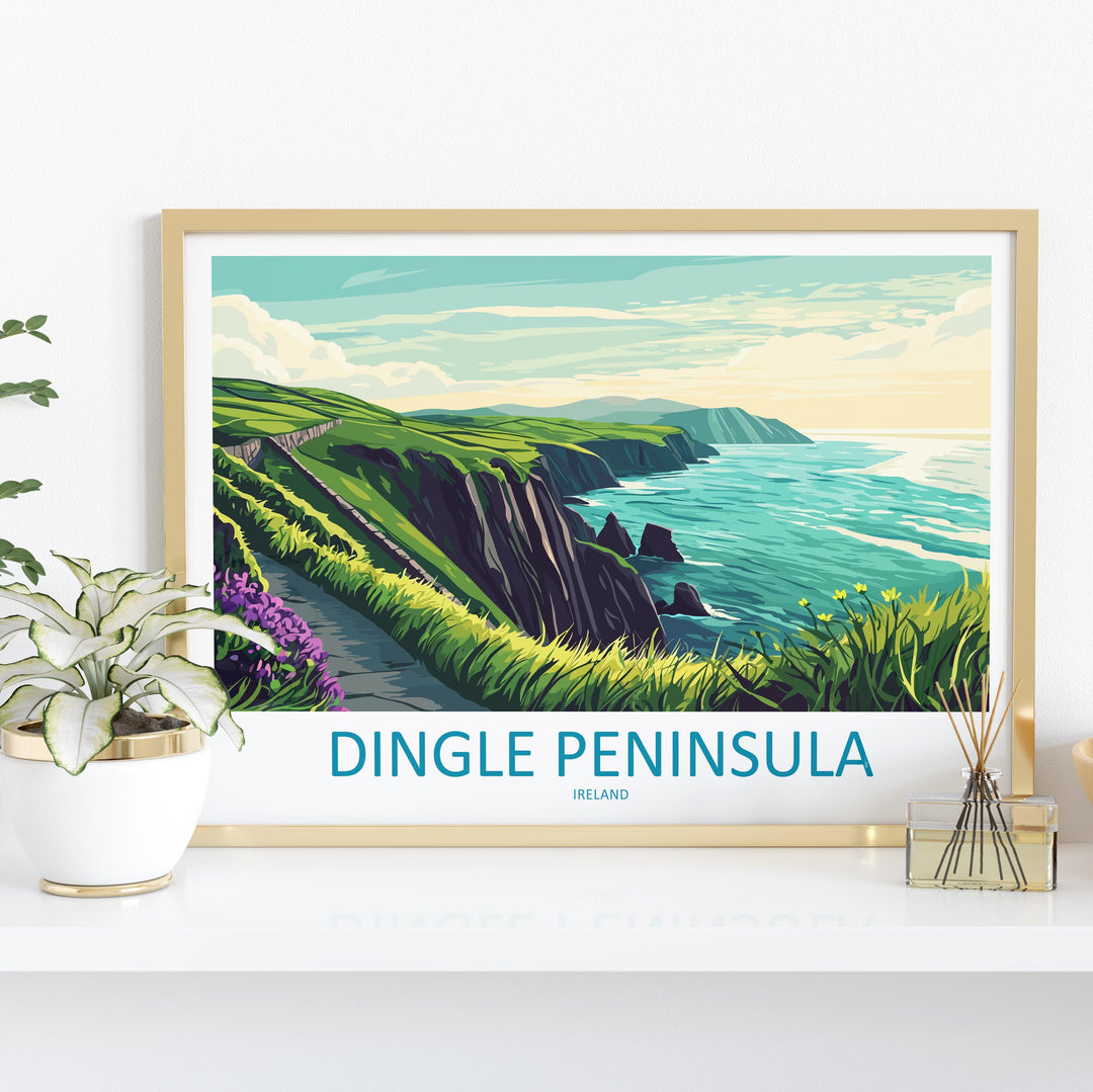 Dingle Peninsula Ireland Landscape Travel Poster Scenic Atlantic Coastline Wall Art Wild Irish Coast Print Europe Decor Dingle Artwork