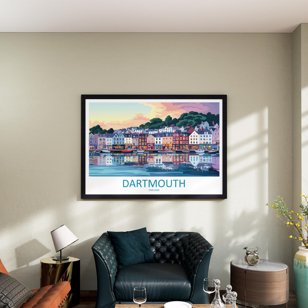 Dartmouth England Landscape Travel Poster Scenic Harbour Town Wall Art River Dart View Print UK Coast Decor Beautiful Dartmouth Artwork