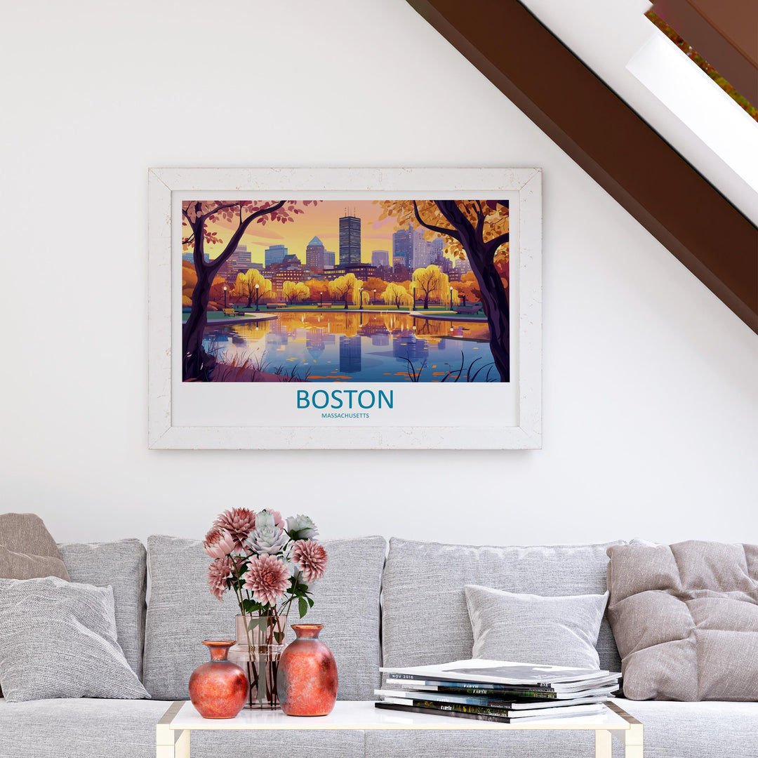 Boston Massachusetts Landscape Travel Poster Scenic City Skyline Wall Art Historic Waterfront Print USA Decor Beautiful Boston Artwork