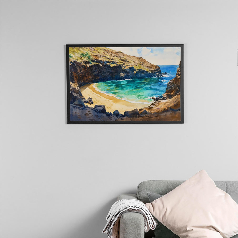 Green Sand Beach Hawaii Watercolor Poster Big Island Travel Print Coastal Landscape Painting Tropical Wall Art Souvenir