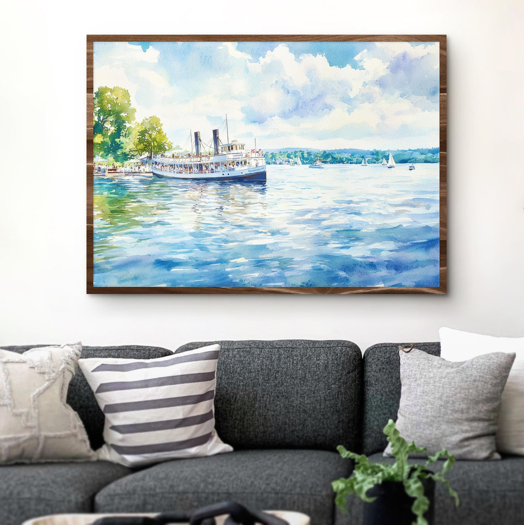Chautauqua Lake New York Watercolor Poster Chautauqua Travel Print Lake Landscape Painting Wall Art Upstate Souvenir