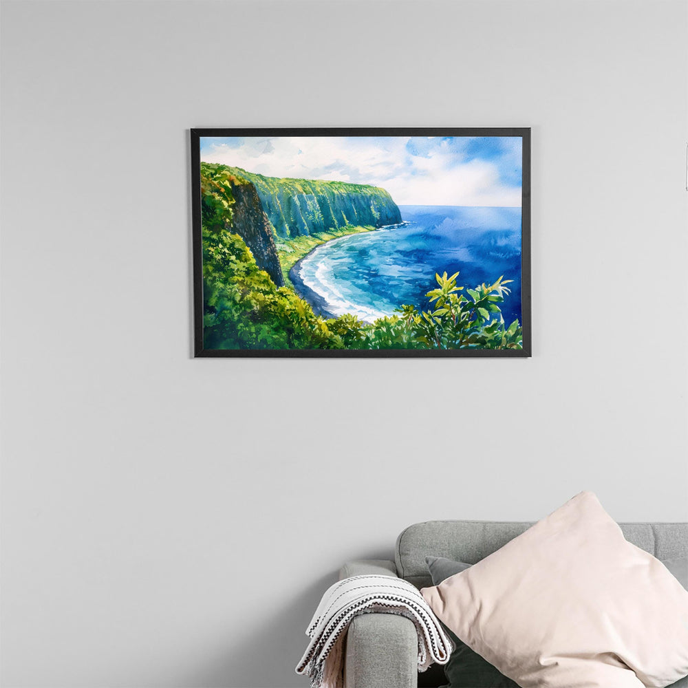 Big Island Hawaii Watercolor Poster Hawaii Travel Print Island Landscape Painting Coastal Wall Art Tropical Paradise Souvenir