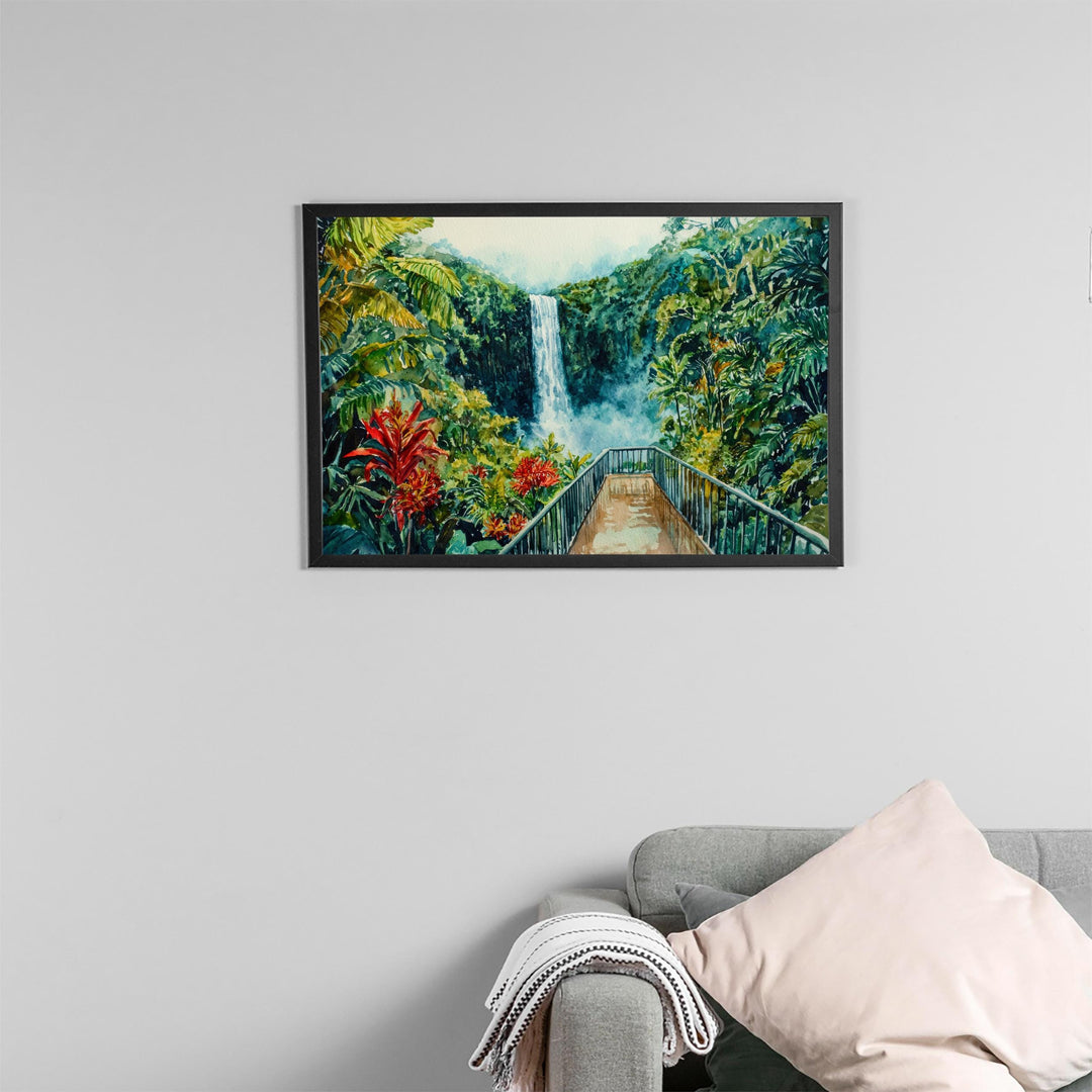 Akaka Falls State Park Hawaii Watercolor Poster Big Island Travel Print Waterfall Landscape Painting Tropical Wall Art Souvenir