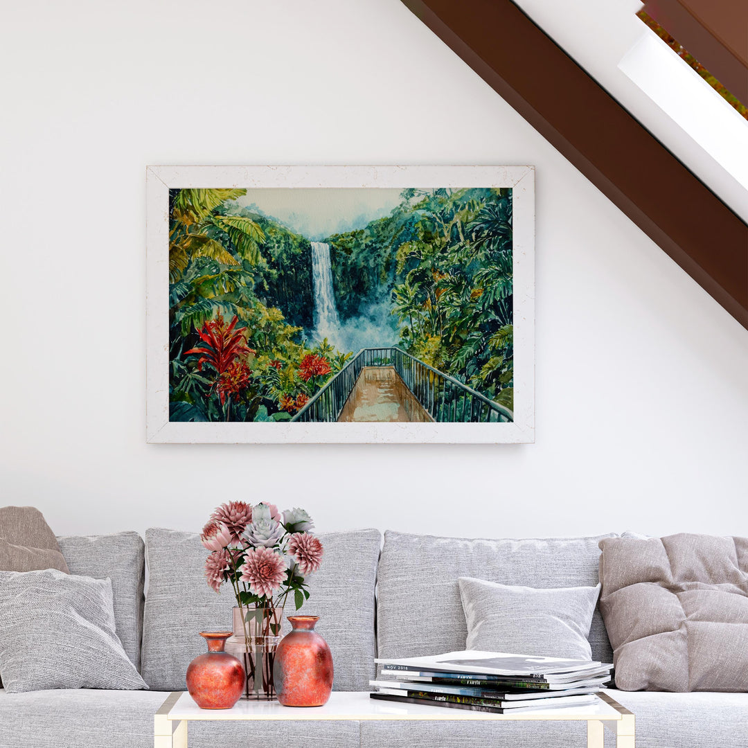 Akaka Falls State Park Hawaii Watercolor Poster Big Island Travel Print Waterfall Landscape Painting Tropical Wall Art Souvenir