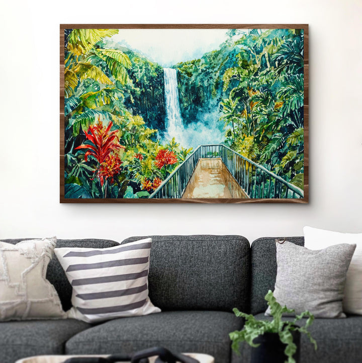 Akaka Falls State Park Hawaii Watercolor Poster Big Island Travel Print Waterfall Landscape Painting Tropical Wall Art Souvenir