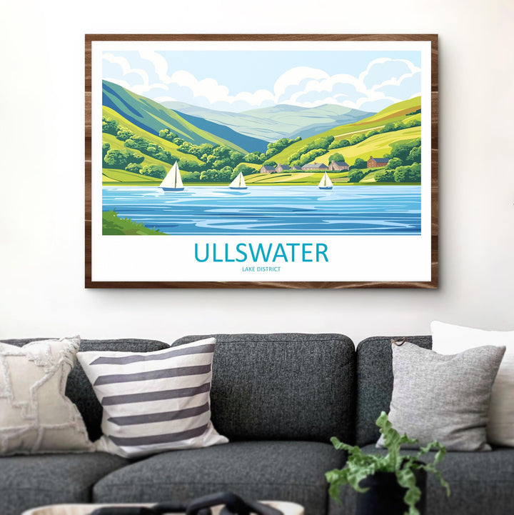 Ullswater England Landscape Travel Poster Scenic Lake District Waters Wall Art Mountain Views Print UK Decor Beautiful Ullswater Artwork
