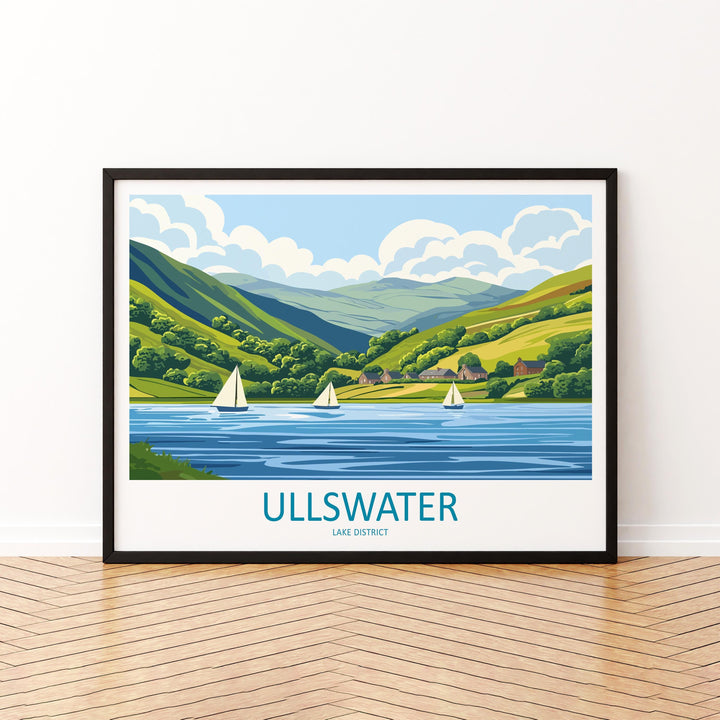 Ullswater England Landscape Travel Poster Scenic Lake District Waters Wall Art Mountain Views Print UK Decor Beautiful Ullswater Artwork