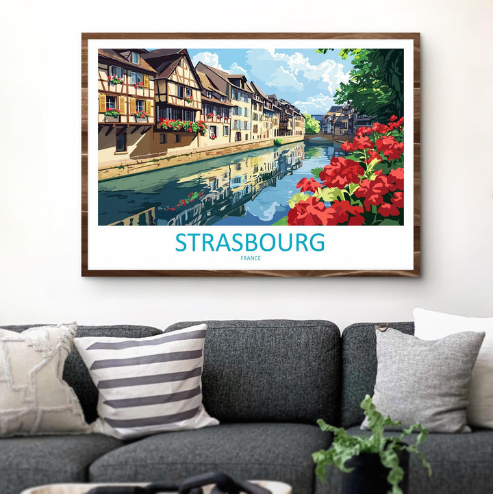 Strasbourg France Landscape Travel Poster Scenic Alsace City Wall Art Half Timbered Houses Print Europe Decor Beautiful Strasbourg Artwork