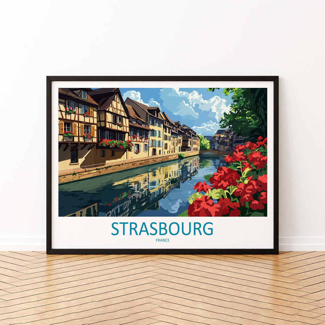 Strasbourg France Landscape Travel Poster Scenic Alsace City Wall Art Half Timbered Houses Print Europe Decor Beautiful Strasbourg Artwork
