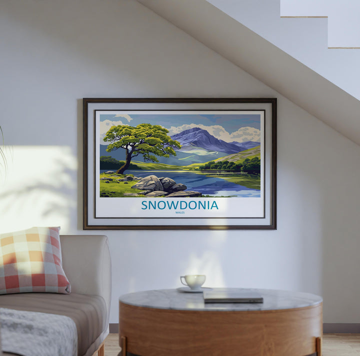 Snowdonia Wales Landscape Travel Poster Scenic Mountain National Park Wall Art Rugged Peaks Print UK Decor Beautiful Snowdonia Artwork