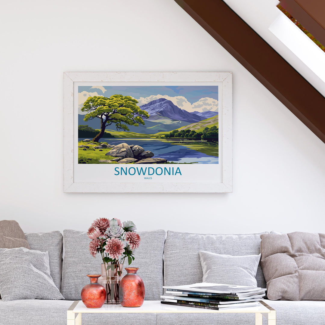 Snowdonia Wales Landscape Travel Poster Scenic Mountain National Park Wall Art Rugged Peaks Print UK Decor Beautiful Snowdonia Artwork