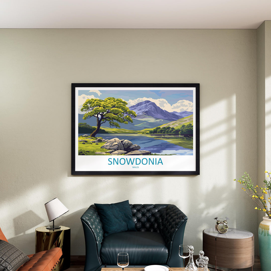 Snowdonia Wales Landscape Travel Poster Scenic Mountain National Park Wall Art Rugged Peaks Print UK Decor Beautiful Snowdonia Artwork