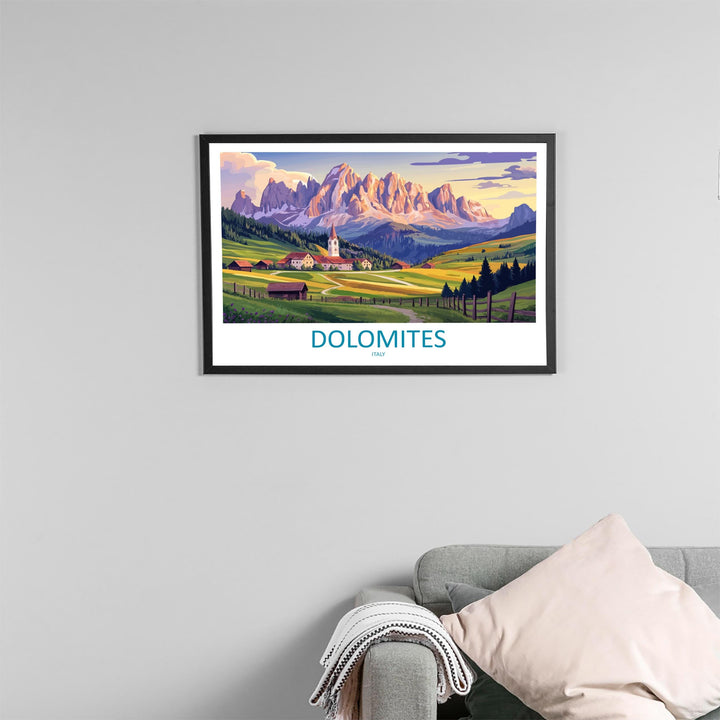 Dolomites Italy Landscape Travel Poster Scenic Alpine Mountain Wall Art European Nature Print Italy Alps Decor Modern Travel Artwork