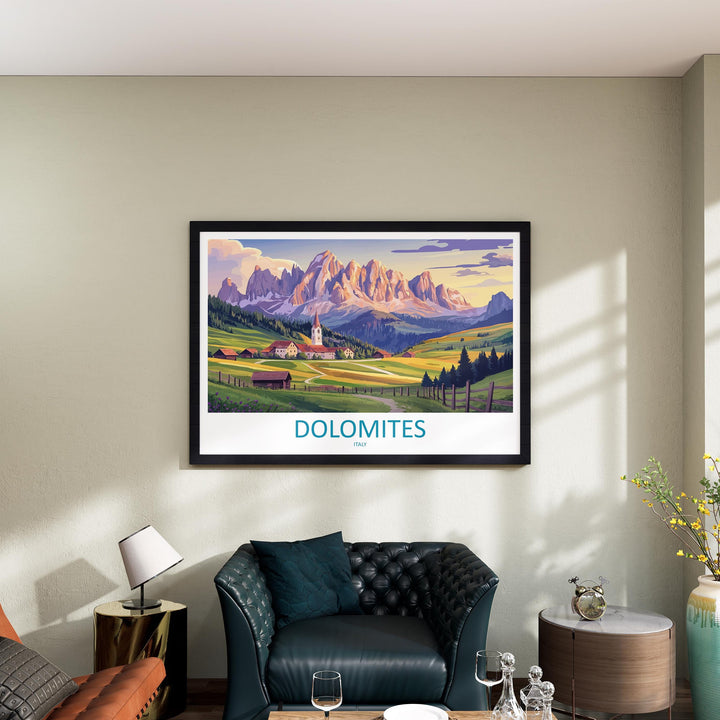 Dolomites Italy Landscape Travel Poster Scenic Alpine Mountain Wall Art European Nature Print Italy Alps Decor Modern Travel Artwork