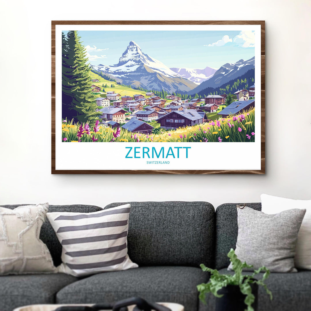 Zermatt Switzerland Landscape Travel Poster Scenic Alpine Mountain Wall Art Matterhorn Print Swiss Alps Decor European Nature Artwork