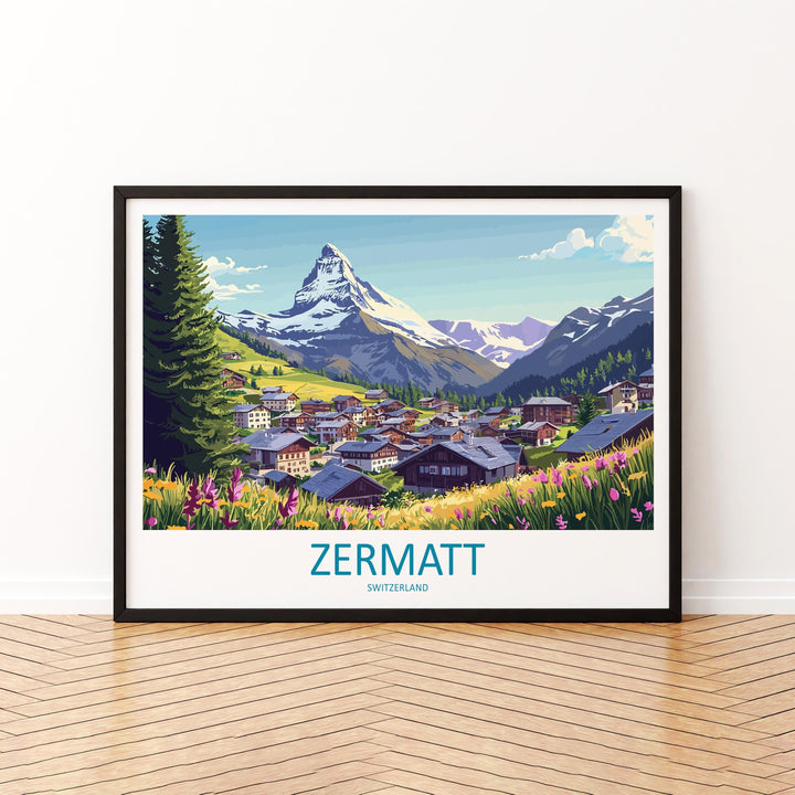 Zermatt Switzerland Landscape Travel Poster Scenic Alpine Mountain Wall Art Matterhorn Print Swiss Alps Decor European Nature Artwork