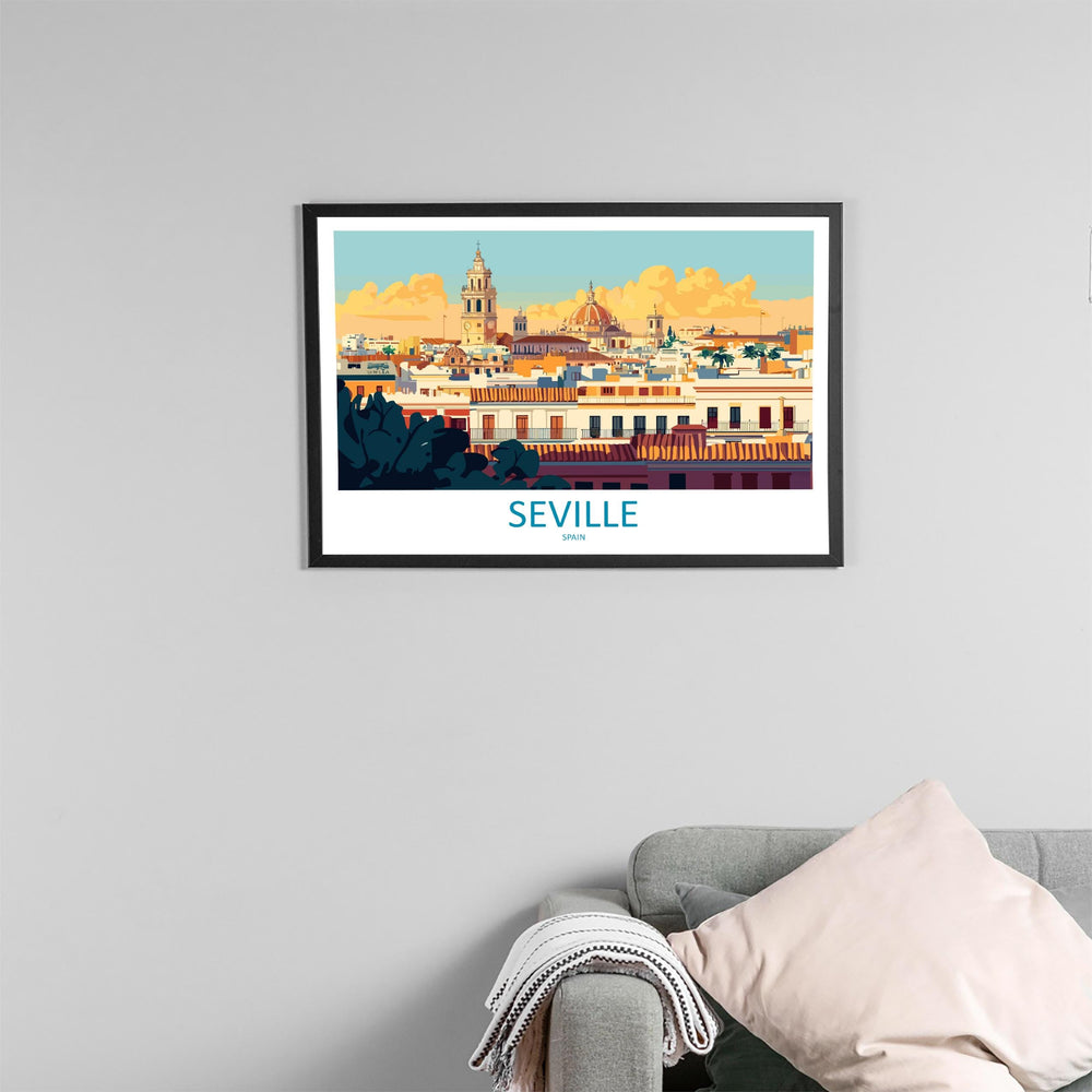 Seville Spain Landscape Travel Poster Scenic City Wall Art Spanish Architecture Print Europe Decor Andalusia Cityscape Travel Artwork