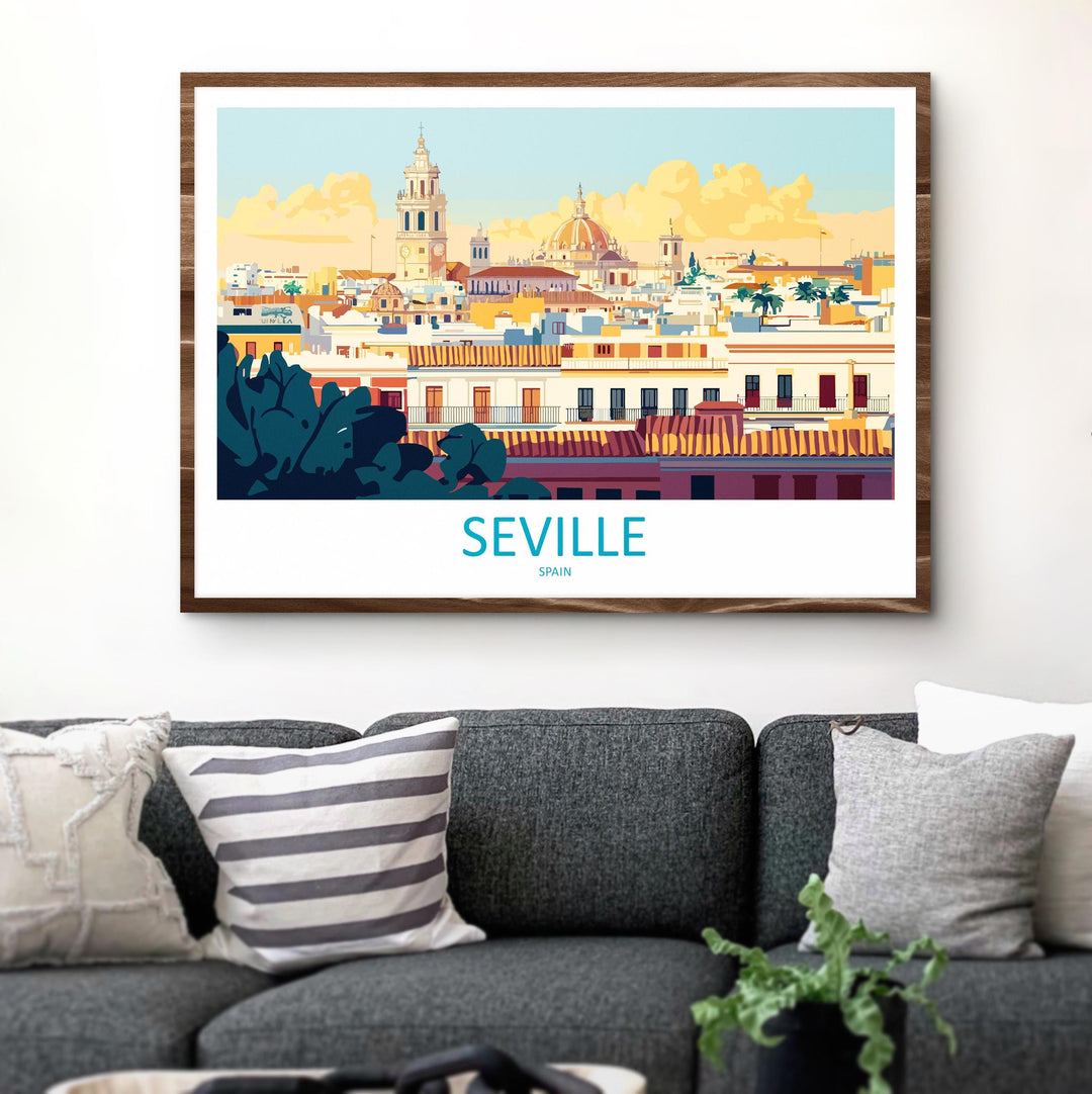 Seville Spain Landscape Travel Poster Scenic City Wall Art Spanish Architecture Print Europe Decor Andalusia Cityscape Travel Artwork
