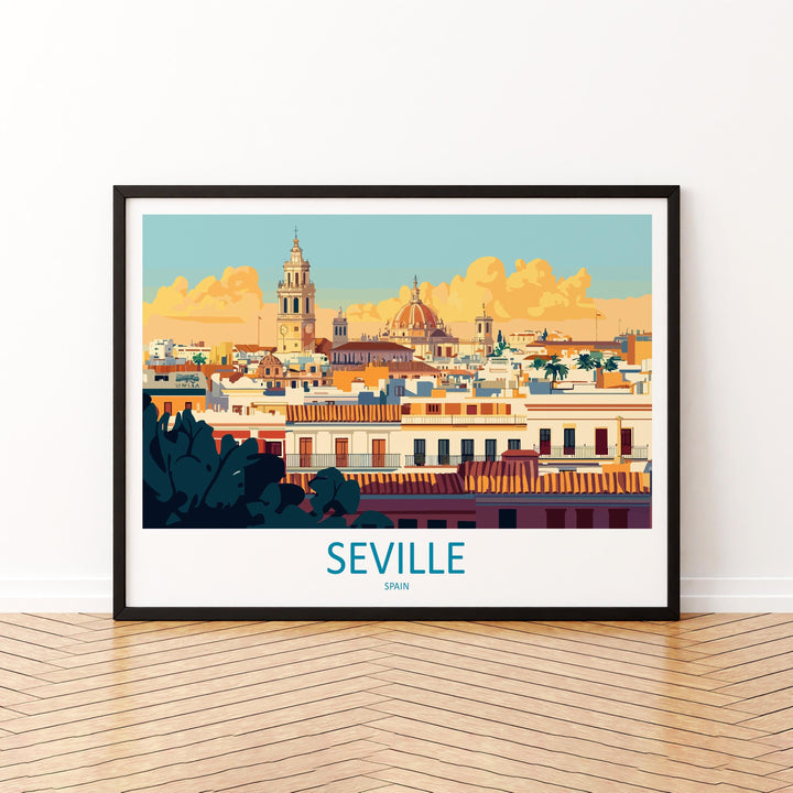 Seville Spain Landscape Travel Poster Scenic City Wall Art Spanish Architecture Print Europe Decor Andalusia Cityscape Travel Artwork