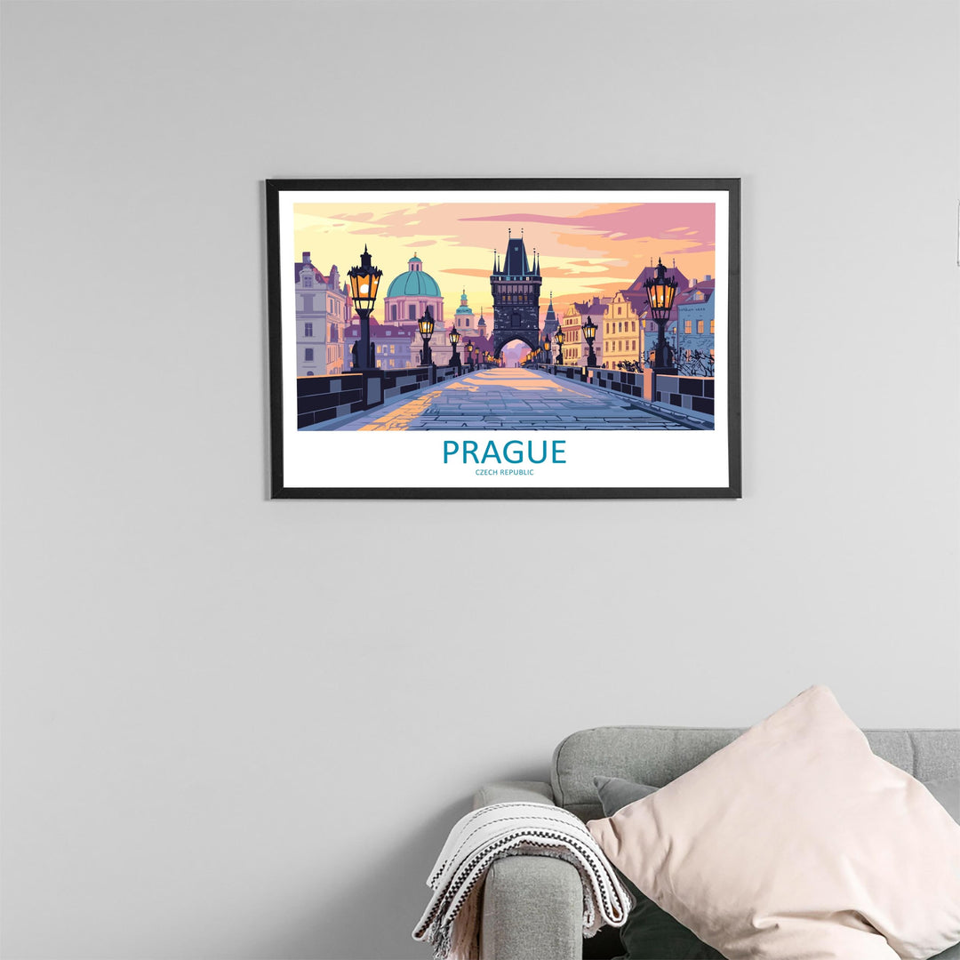 Prague Czech Republic Landscape Travel Poster Scenic City Wall Art Historic Architecture Print Europe Decor Old Town Artwork