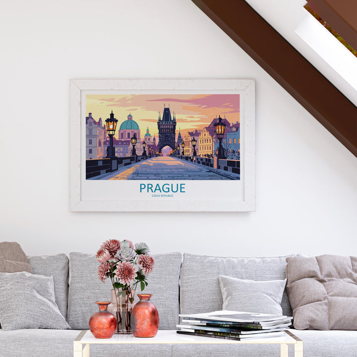 Prague Czech Republic Landscape Travel Poster Scenic City Wall Art Historic Architecture Print Europe Decor Old Town Artwork