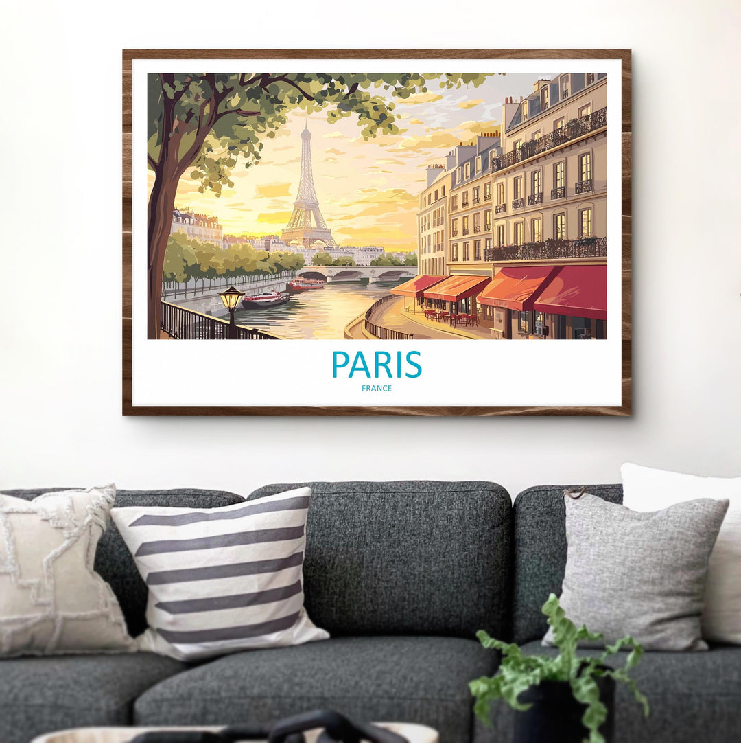 Paris France Landscape Travel Poster Scenic City Wall Art Eiffel Tower Architecture Print European Decor Romantic Paris Artwork