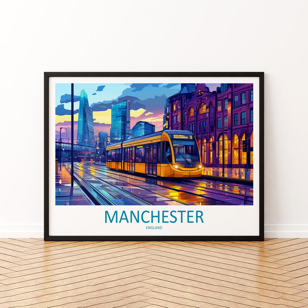 Manchester England Landscape Travel Poster Scenic City Wall Art UK Architecture Print Northern England Decor Modern City Artwork