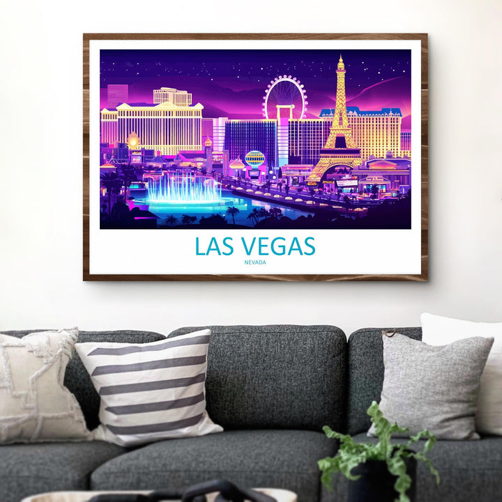 Las Vegas Nevada Landscape Travel Poster Scenic City Skyline Wall Art Modern Strip Architecture Print USA Decor Vibrant Vegas Artwork