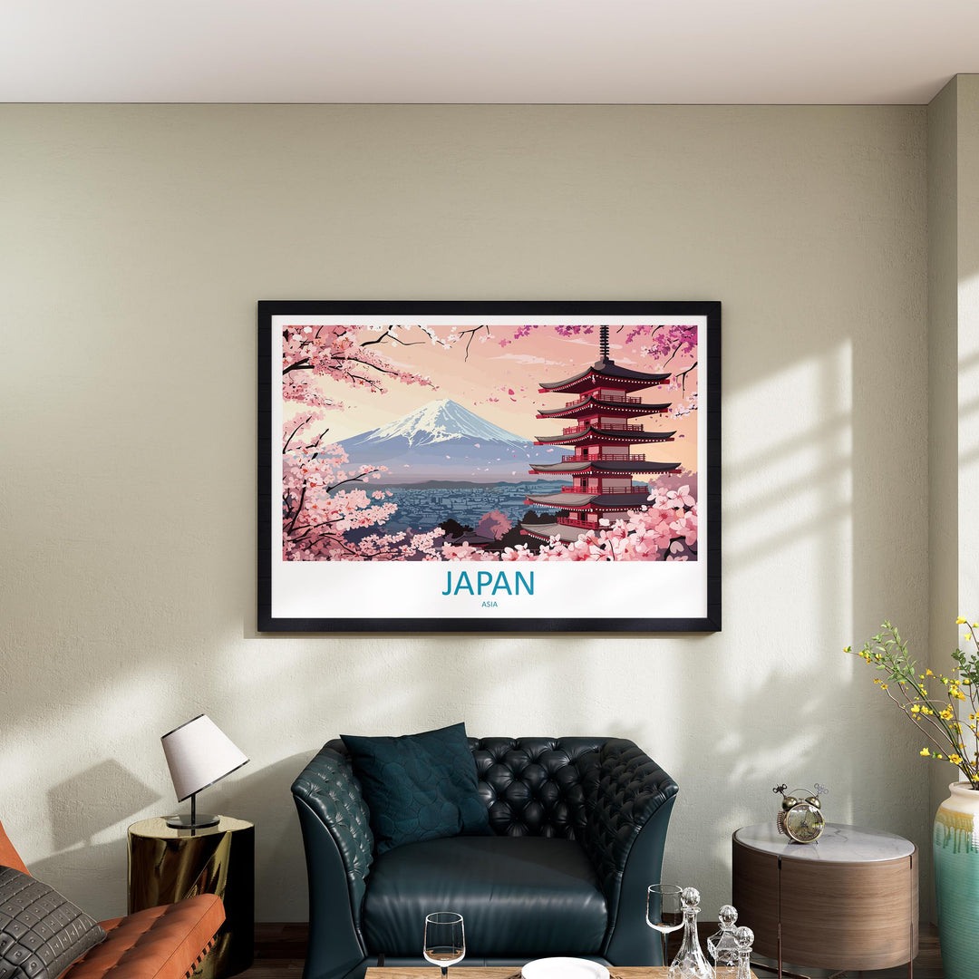 Japan Landscape Travel Poster Scenic Country Wall Art Japanese Culture Print Asia Decor Mount Fuji Cityscape Traditional Japan Artwork