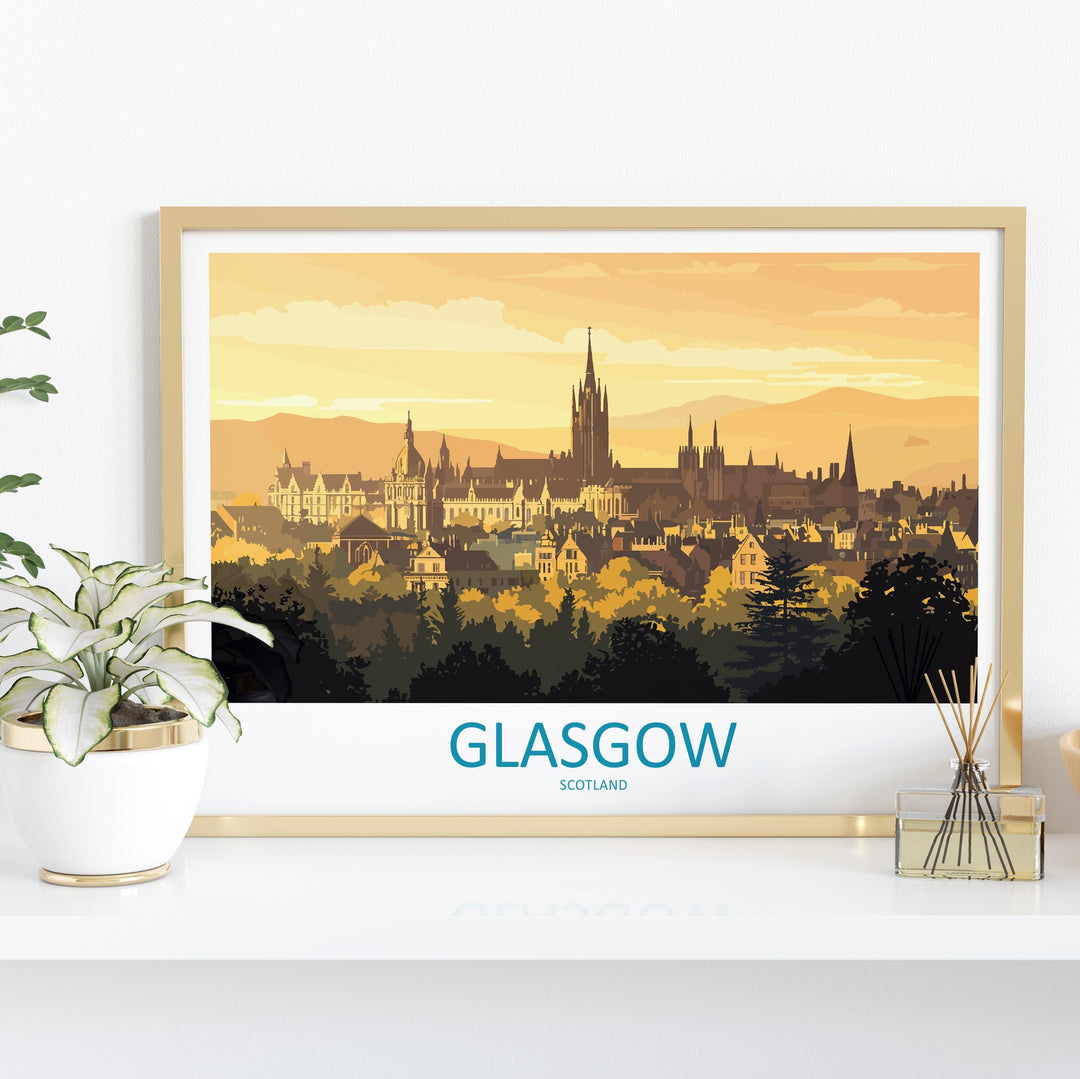 Glasgow Scotland Landscape Travel Poster Scenic City Wall Art UK Architecture Print European Decor Modern Glasgow Cityscape Artwork