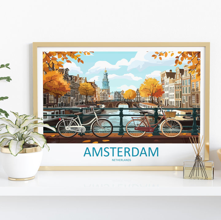 Amsterdam Netherlands Landscape Travel Poster Scenic Canal City Wall Art Dutch Architecture Print Europe Decor Romantic Amsterdam Artwork