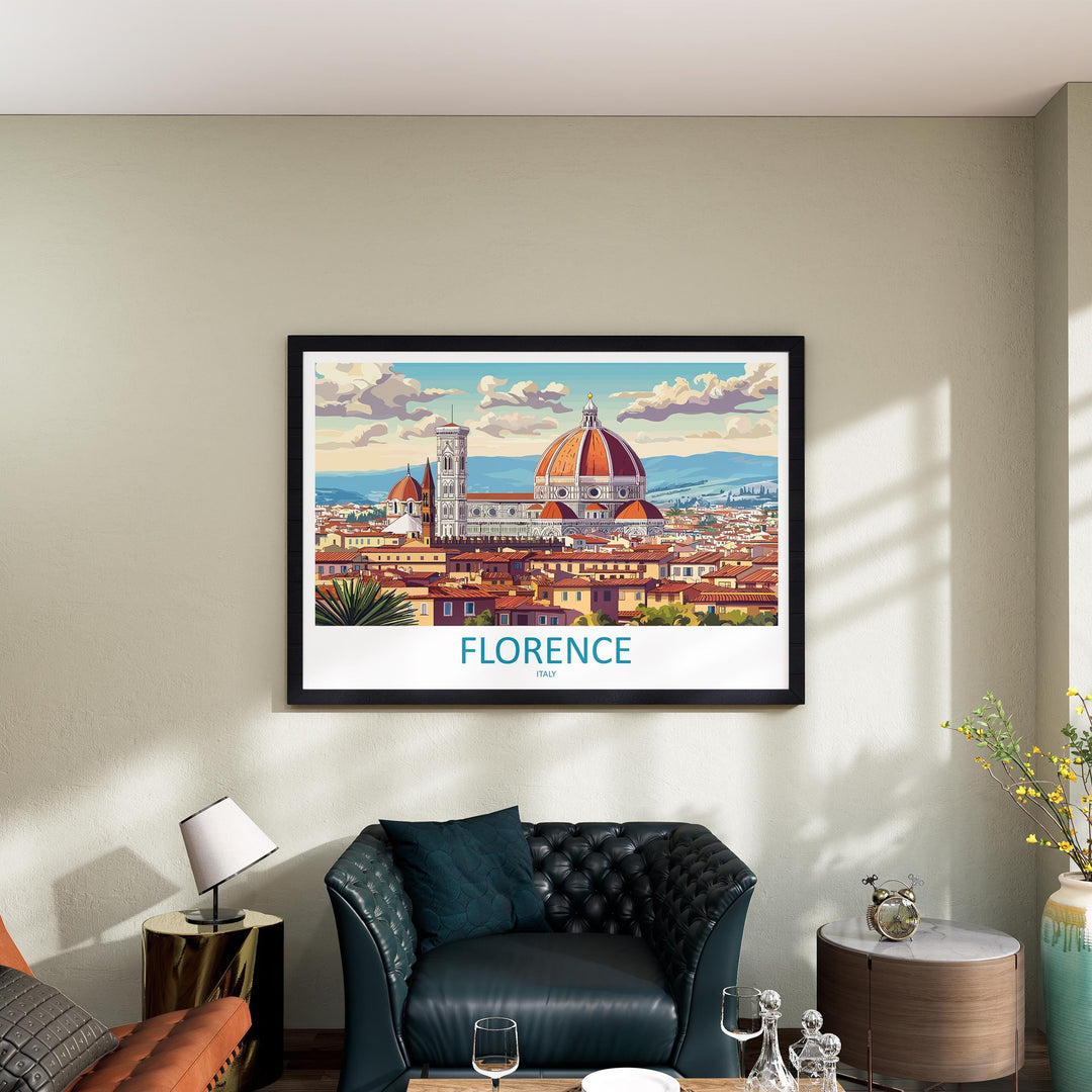 Florence Italy Landscape Travel Poster Scenic City Wall Art Renaissance Architecture Print Europe Decor Historic Florence Artwork