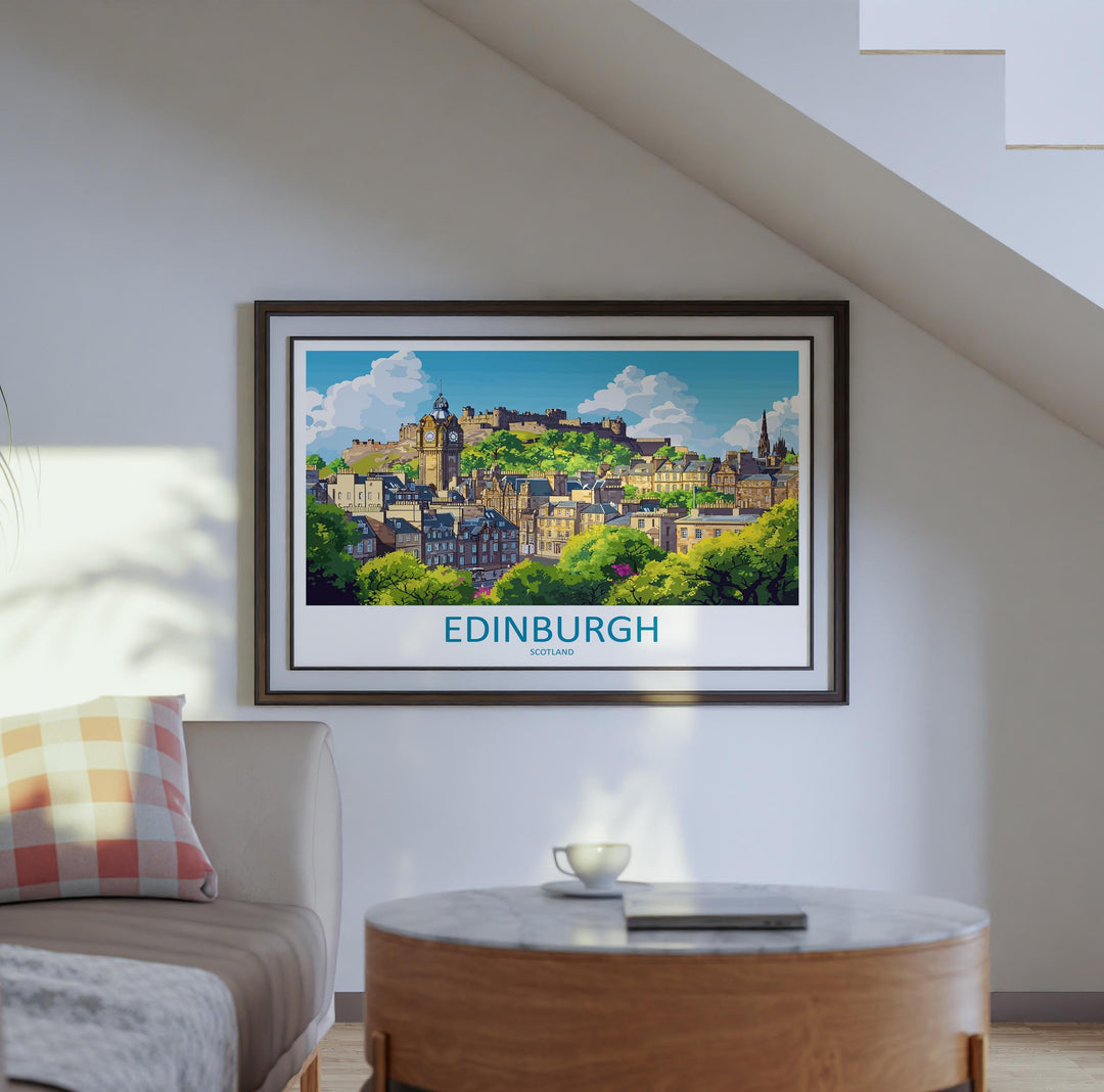Edinburgh Scotland Landscape Travel Poster Scenic City Wall Art Historic Architecture Print UK Decor Edinburgh Castle Cityscape Artwork
