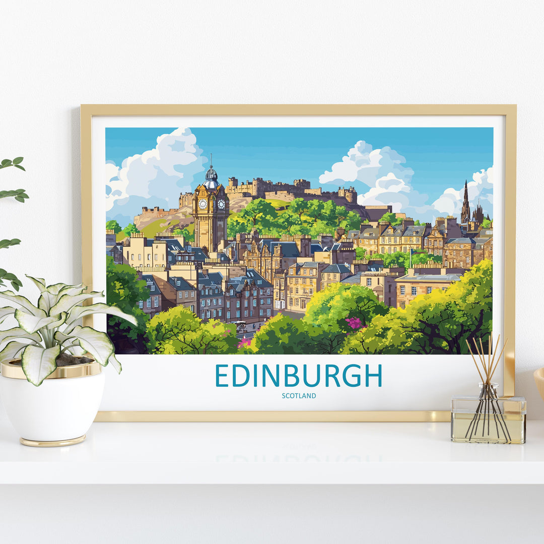 Edinburgh Scotland Landscape Travel Poster Scenic City Wall Art Historic Architecture Print UK Decor Edinburgh Castle Cityscape Artwork
