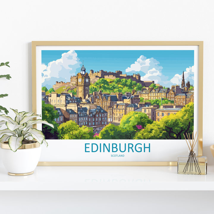 Edinburgh Scotland Landscape Travel Poster Scenic City Wall Art Historic Architecture Print UK Decor Edinburgh Castle Cityscape Artwork