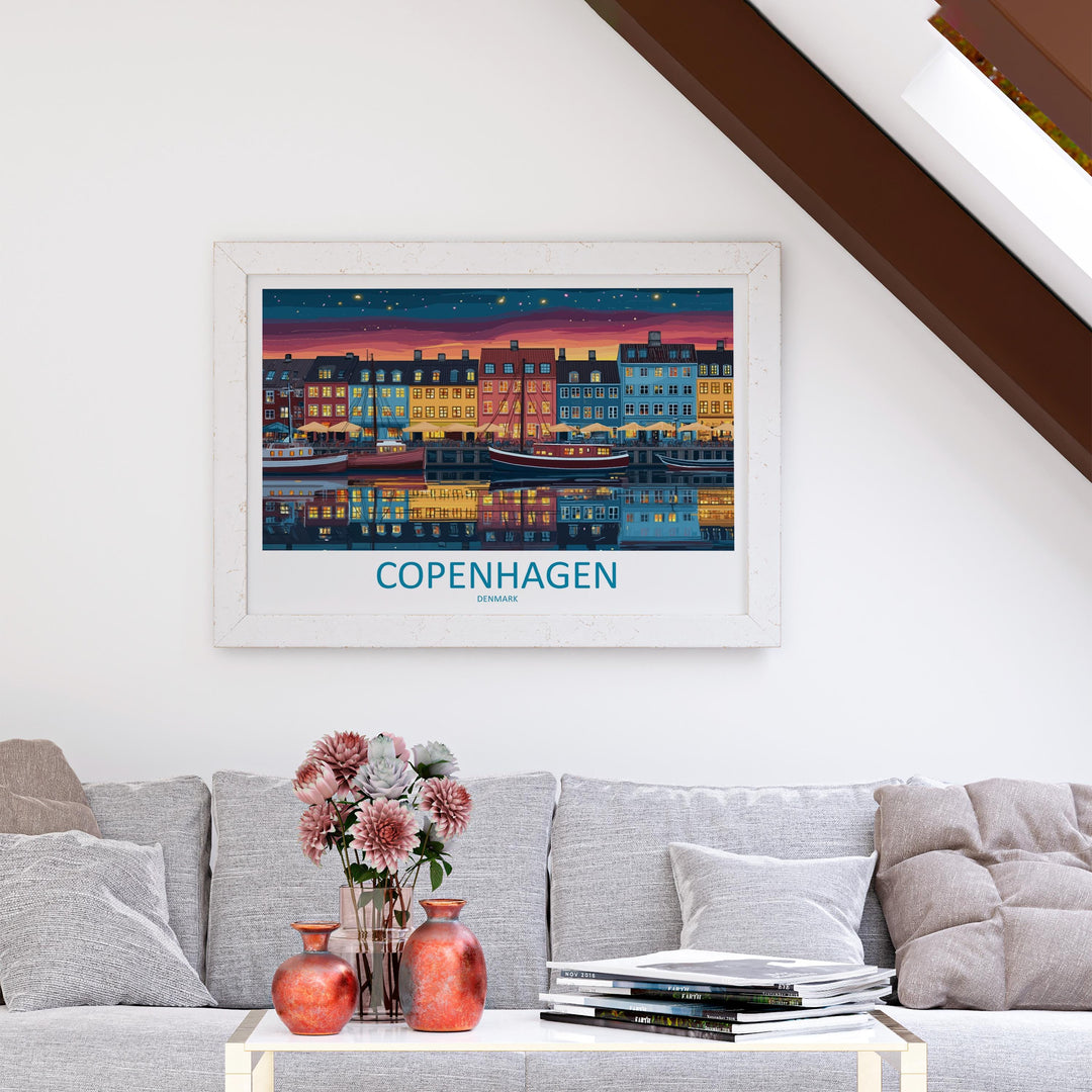 Copenhagen Denmark Landscape Travel Poster Scenic City Wall Art Nordic Architecture Print Europe Decor Colorful Copenhagen Artwork